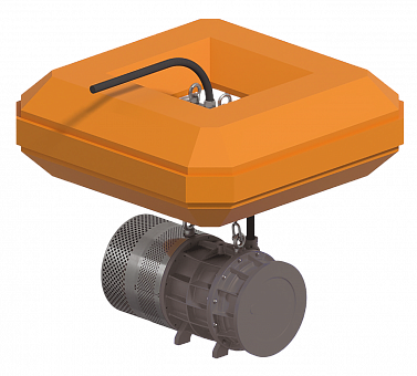 Визуализация понтона ZUMFA FLOAT-1200 с подвешенным промышленным насосом для откачки воды с поверхности карьерного или технологического водоёма
