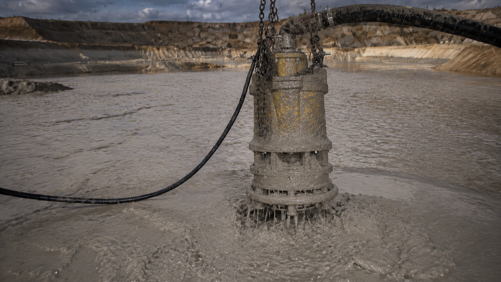 Погружной шламовый насос ZUMFA работает в карьерной воде с песком, глиной и плотным донным осадком